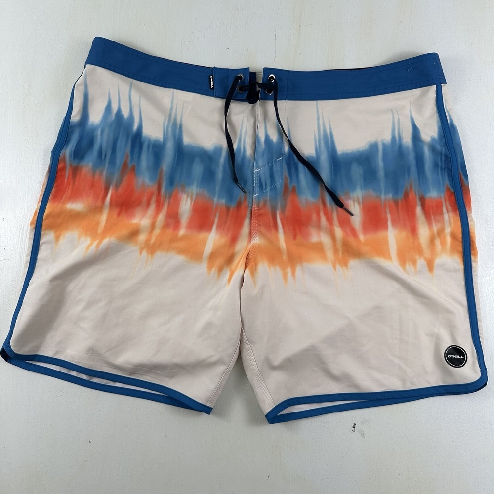 New O'Neill Hyperfreak Boardshorts Men 40 Cream Dreamweaver Logos Swim Trunks
